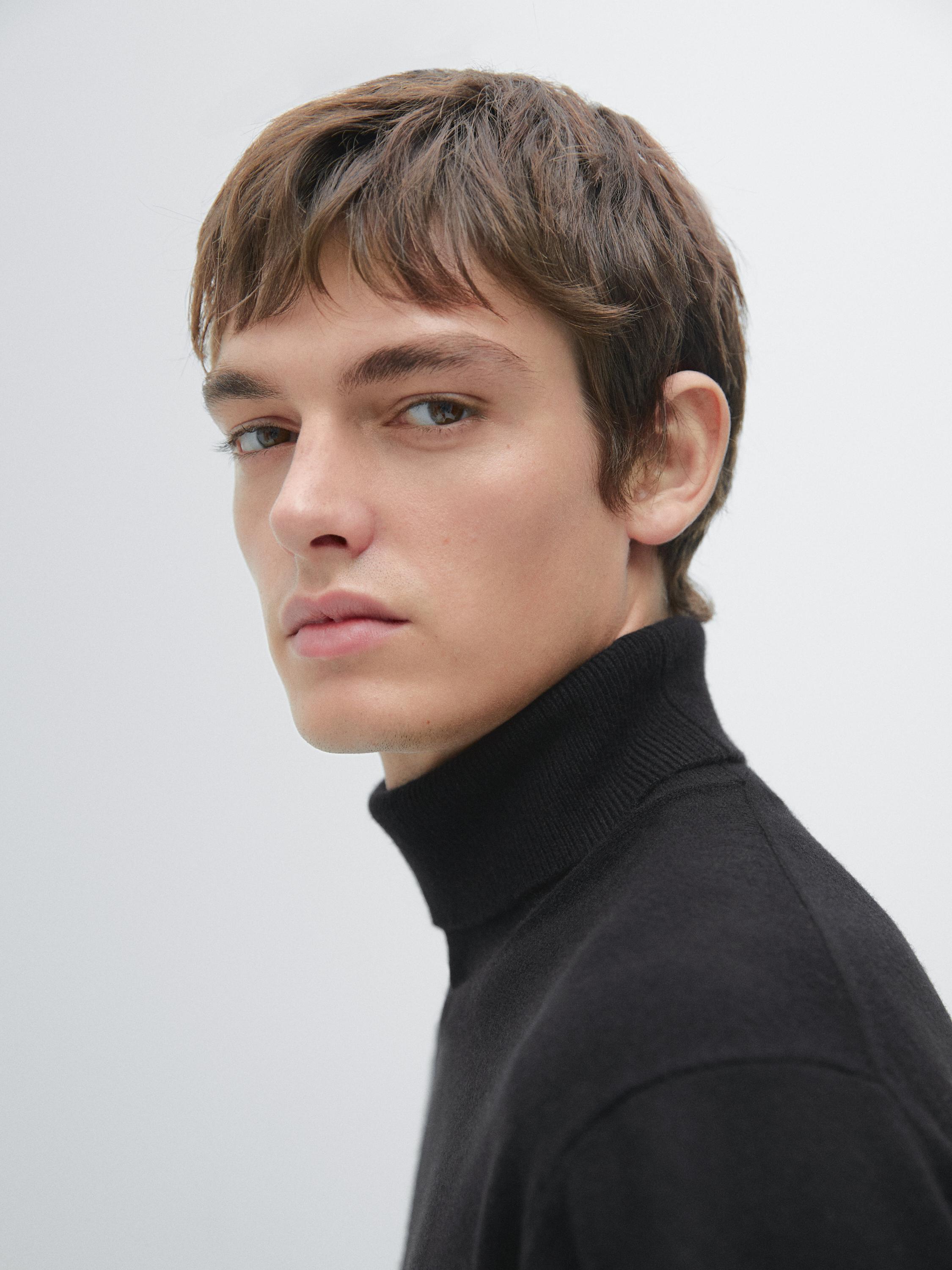 Wool blend knit sweater with high neck